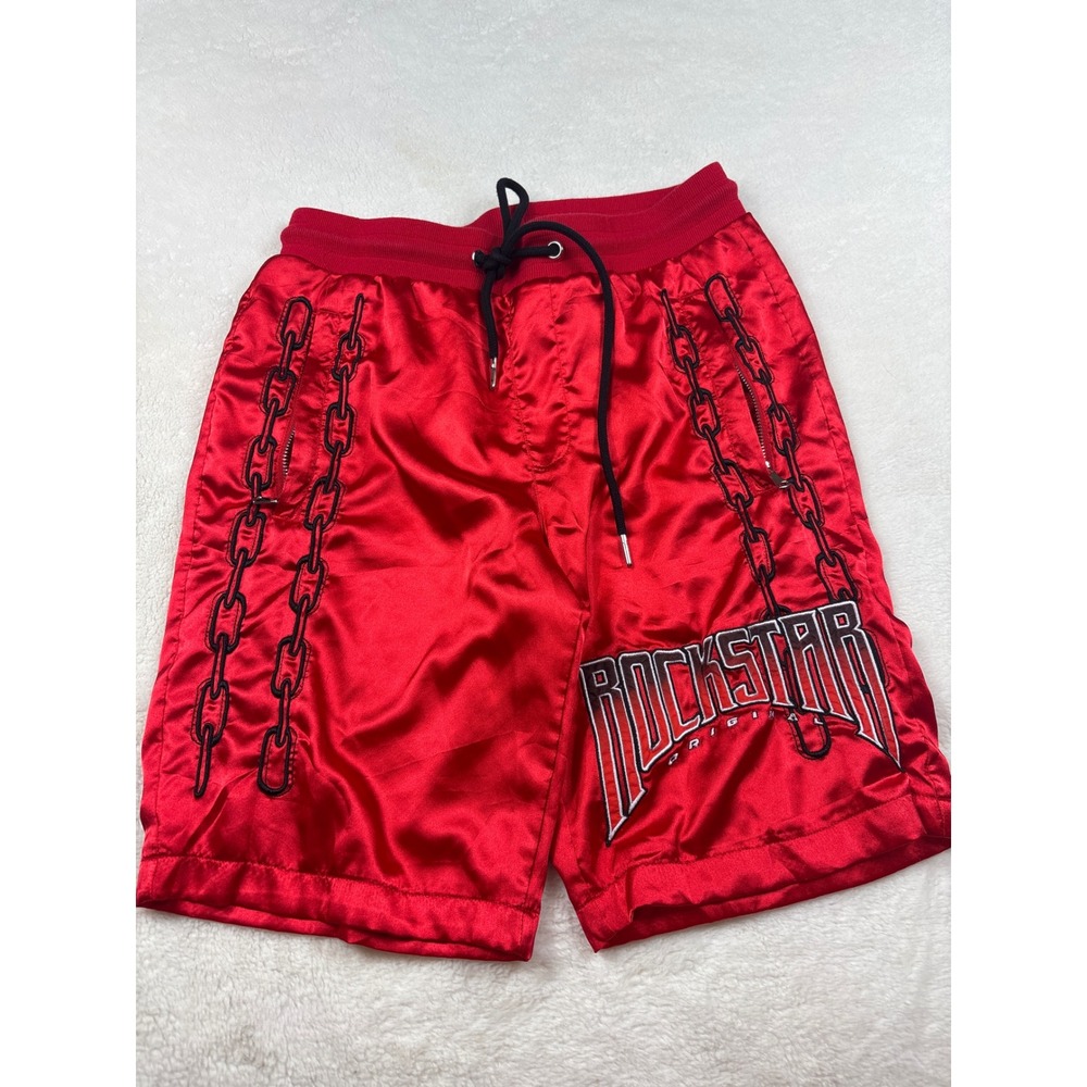 Rockstar Original Mens Satin Basketball Shorts Red Chain Graphics Size S Small